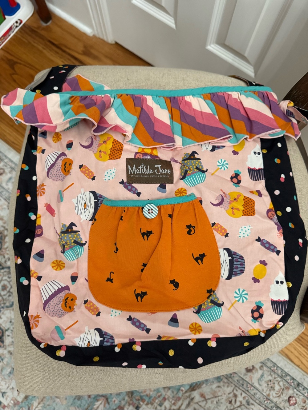 Matilda Jane Pink & Orange Halloween Crossbody Bag with Teal Trim